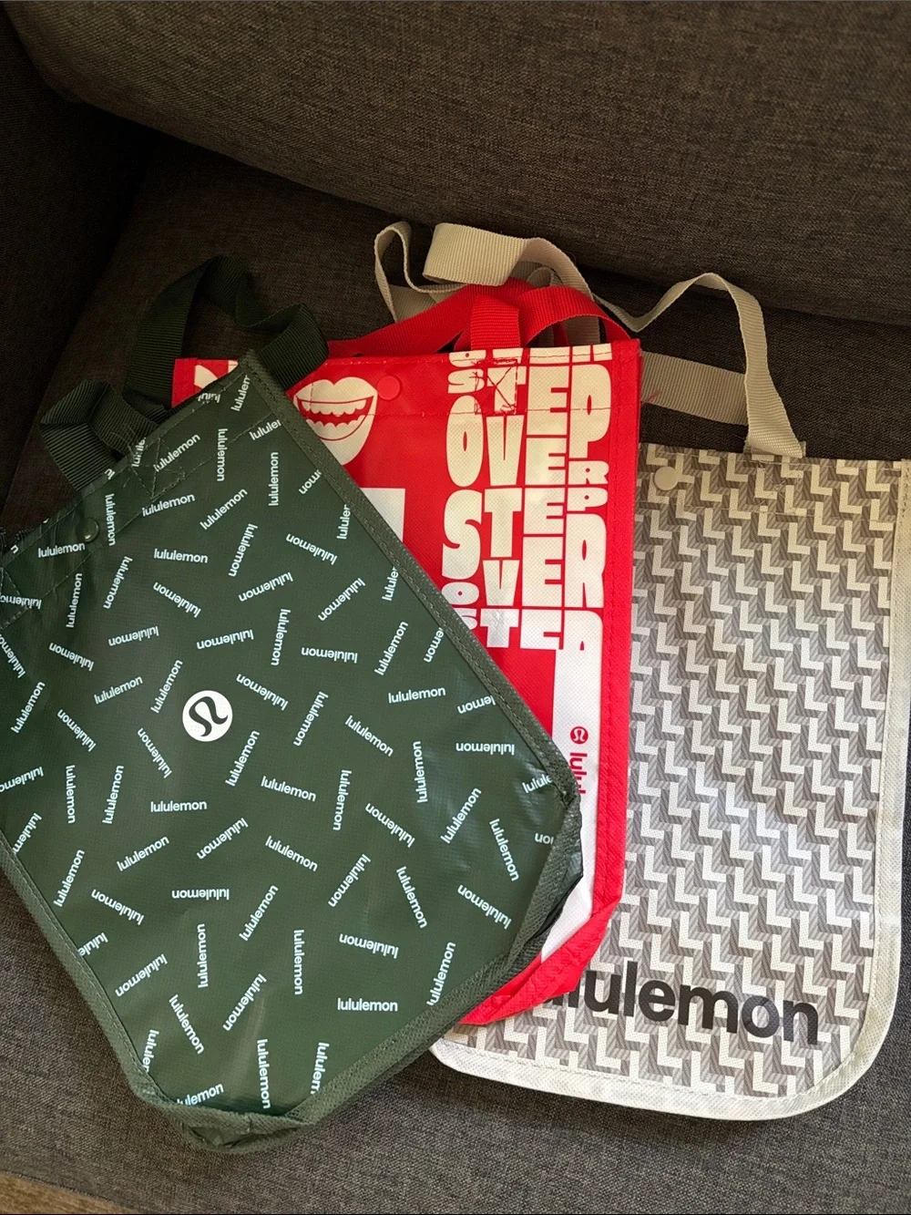 lululemon athletica Green, Red and Gray Logo Tote Set BUNDLE SMALL SIZE/MINI